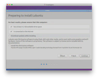Lubuntu Installation Preparation Selections